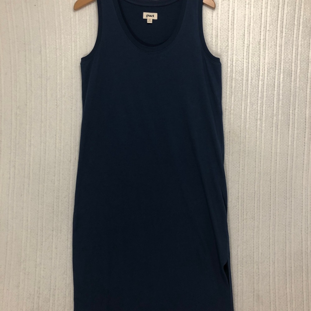 Pact Organic Cotton Maxi‎ Tank Dress Navy Blue Sleeveless Side Slit Womens M